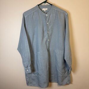 Billy Reid 100% Linen Long Sleeve Shirt Dress Size Large Light Blue Oversized